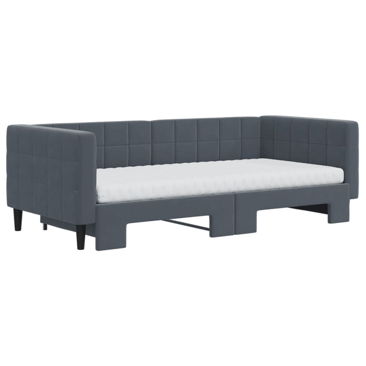 daybed med udtræk og madras 90x190 cm velour mørkegrå