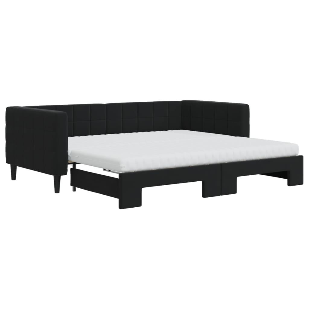 daybed med udtræk og madras 90x190 cm velour sort