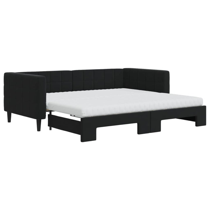 daybed med udtræk og madras 90x190 cm velour sort
