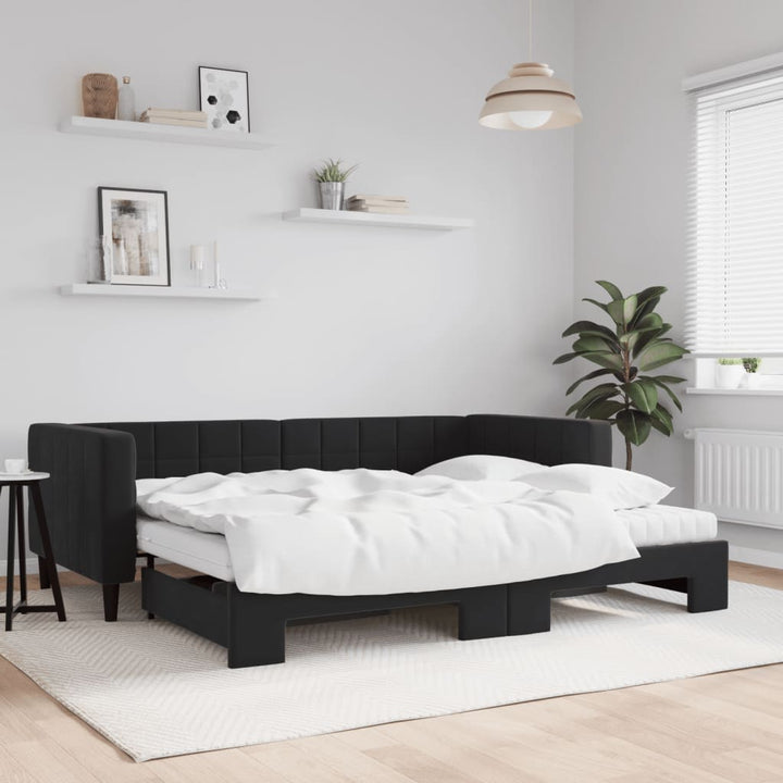 daybed med udtræk og madras 90x190 cm velour sort