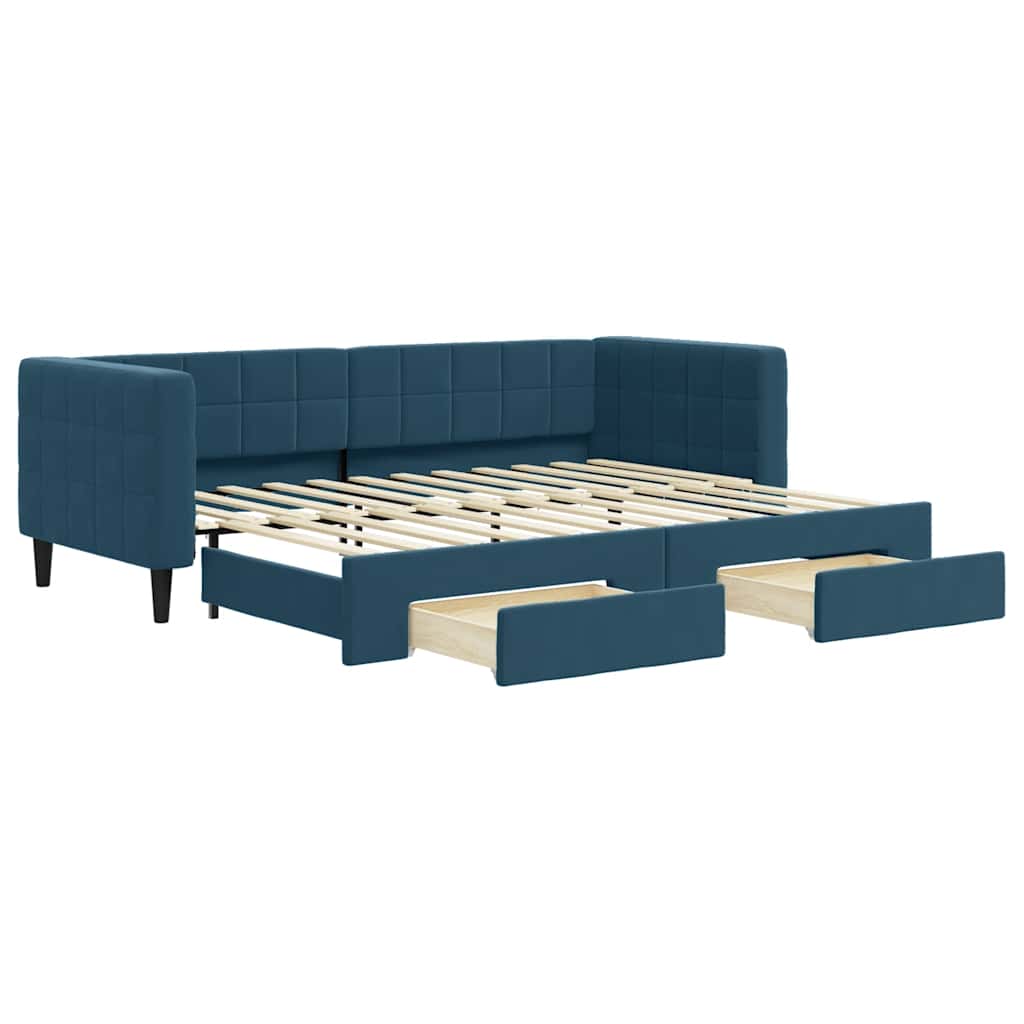 daybed med udtræk og skuffer 80x200 cm stof blå