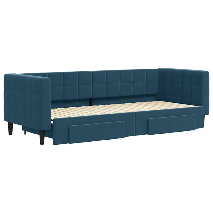 daybed med udtræk og skuffer 80x200 cm stof blå