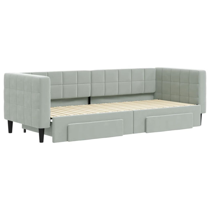 daybed med udtræk og skuffer 80x200 cm velour lysegrå