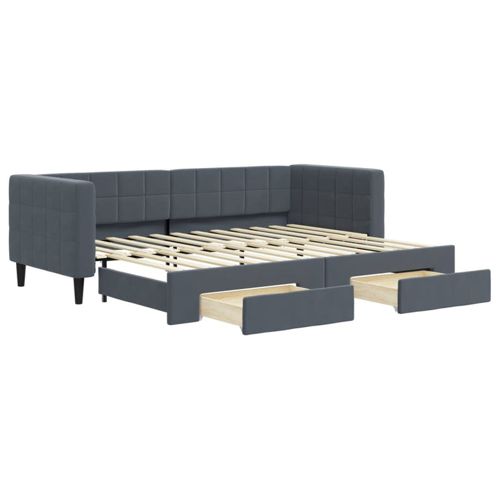 daybed med udtræk og skuffer 80x200 cm velour mørkegrå