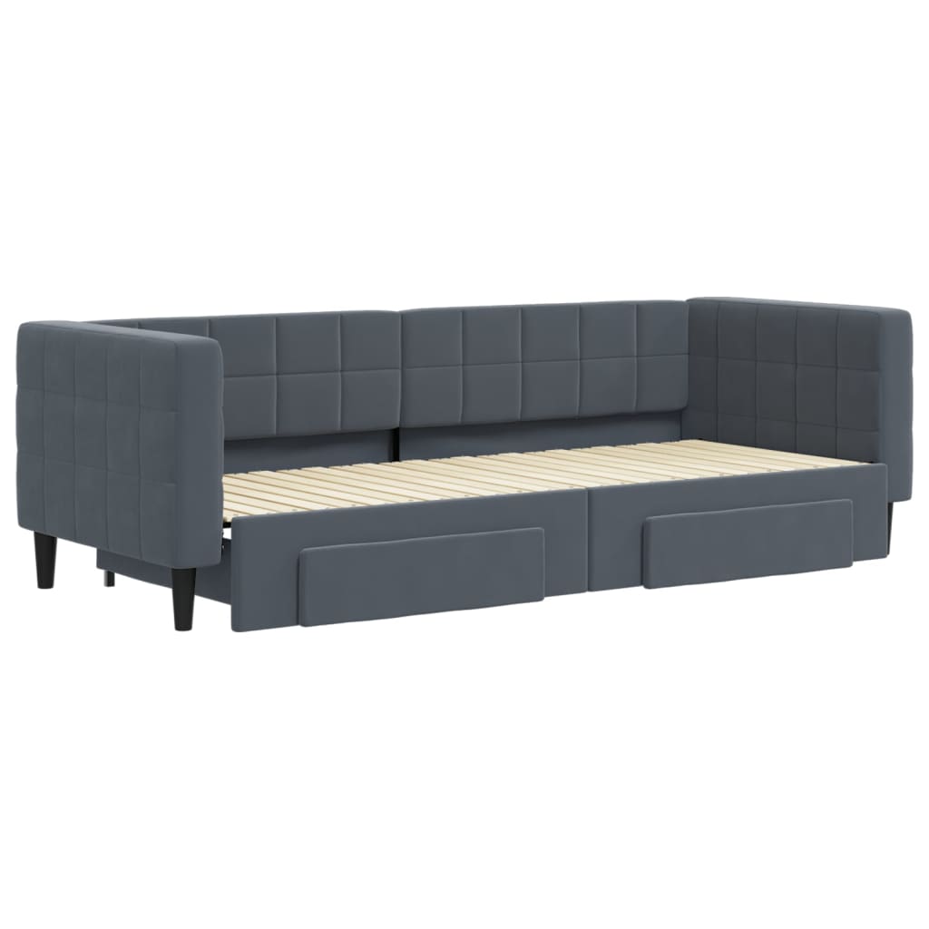 daybed med udtræk og skuffer 80x200 cm velour mørkegrå