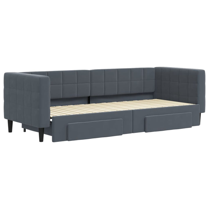 daybed med udtræk og skuffer 80x200 cm velour mørkegrå
