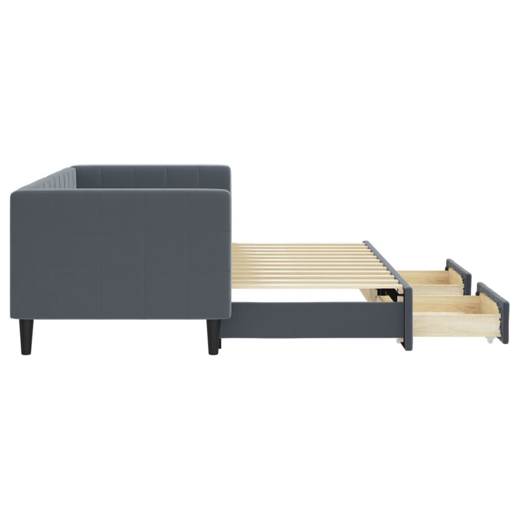 daybed med udtræk og skuffer 80x200 cm velour mørkegrå
