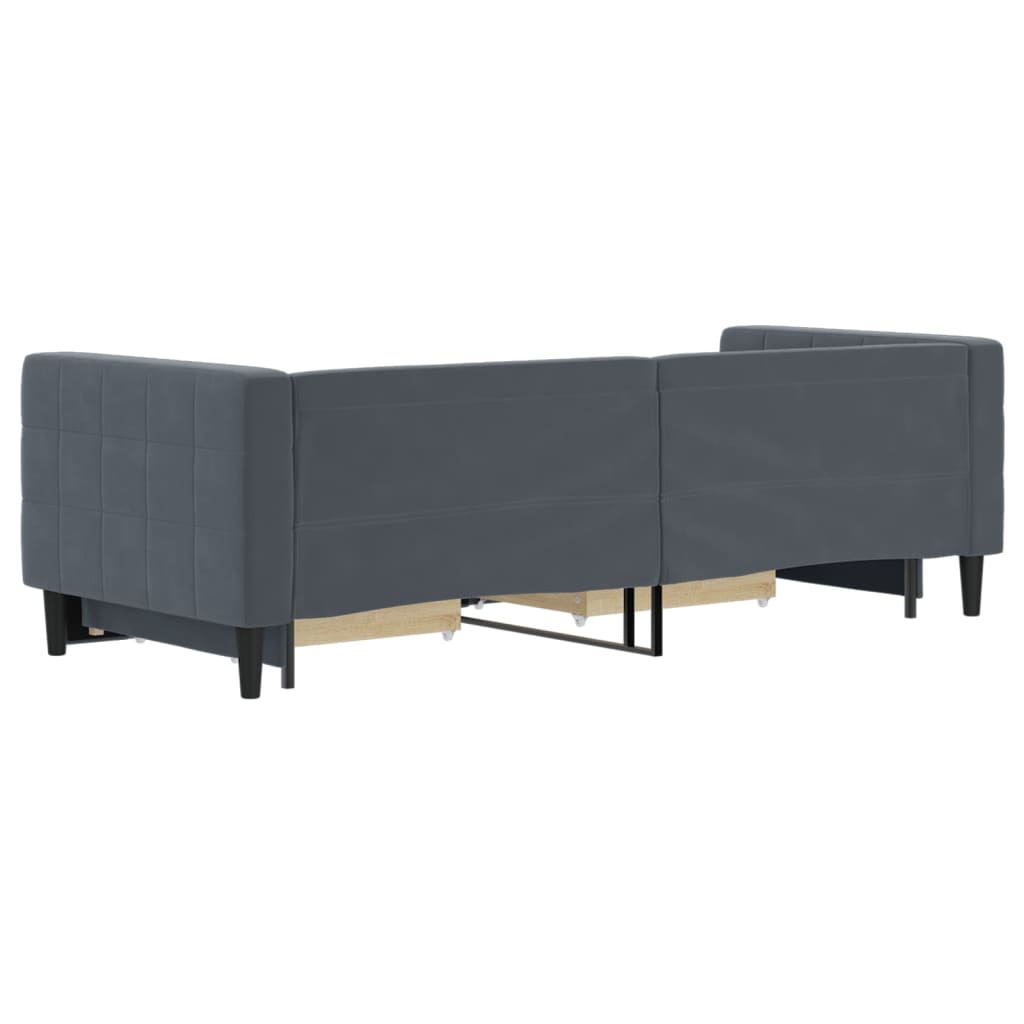 daybed med udtræk og skuffer 80x200 cm velour mørkegrå