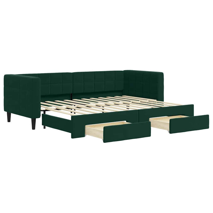 daybed med udtræk og skuffer 80x200 cm velour mørkegrøn