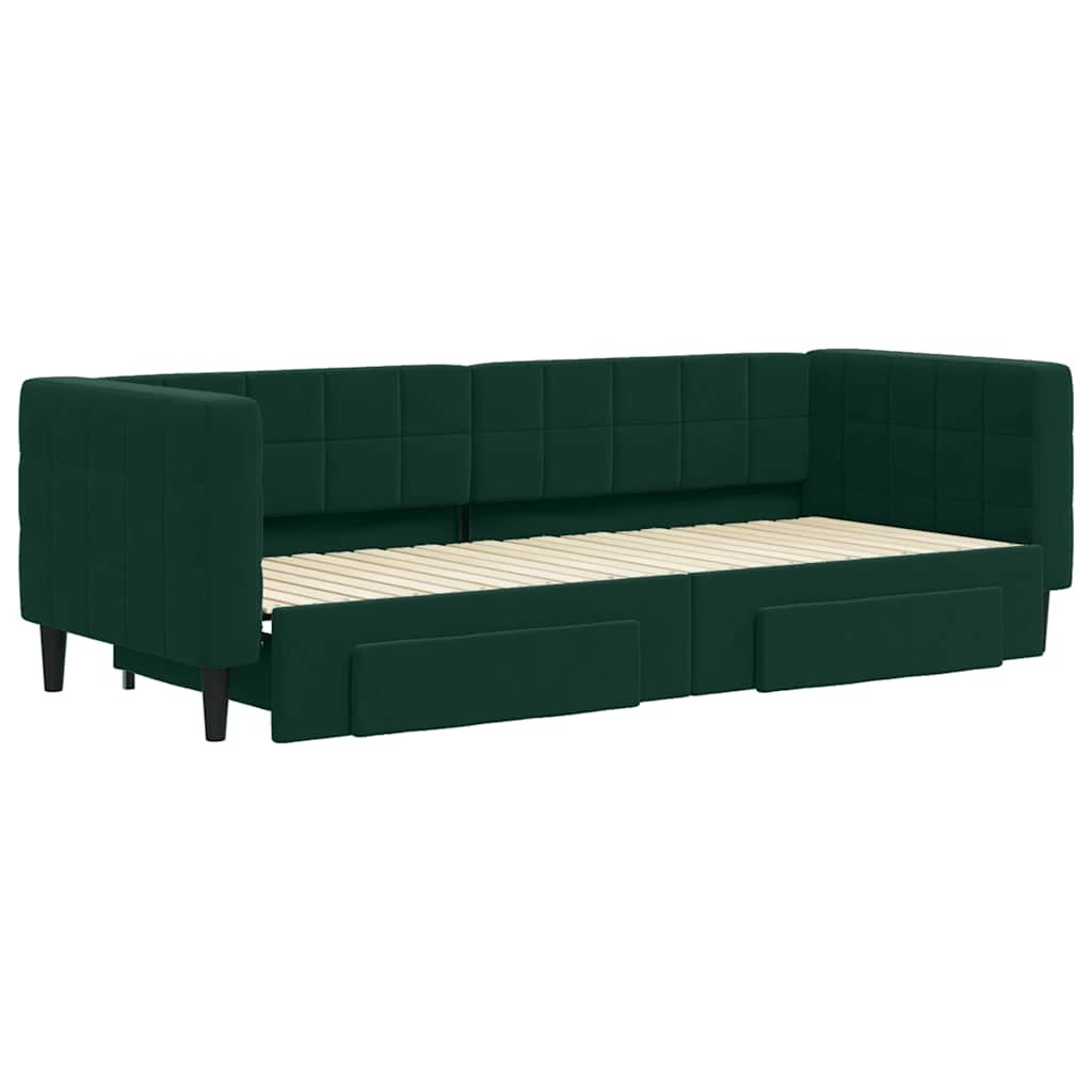 daybed med udtræk og skuffer 80x200 cm velour mørkegrøn