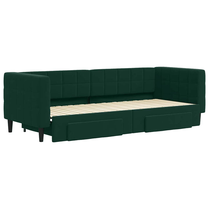 daybed med udtræk og skuffer 80x200 cm velour mørkegrøn