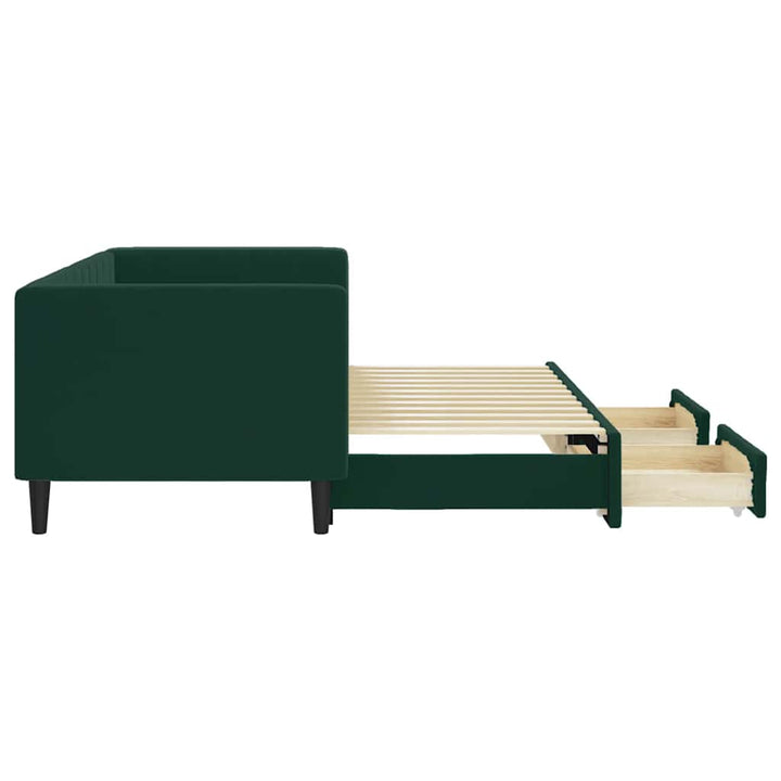 daybed med udtræk og skuffer 80x200 cm velour mørkegrøn