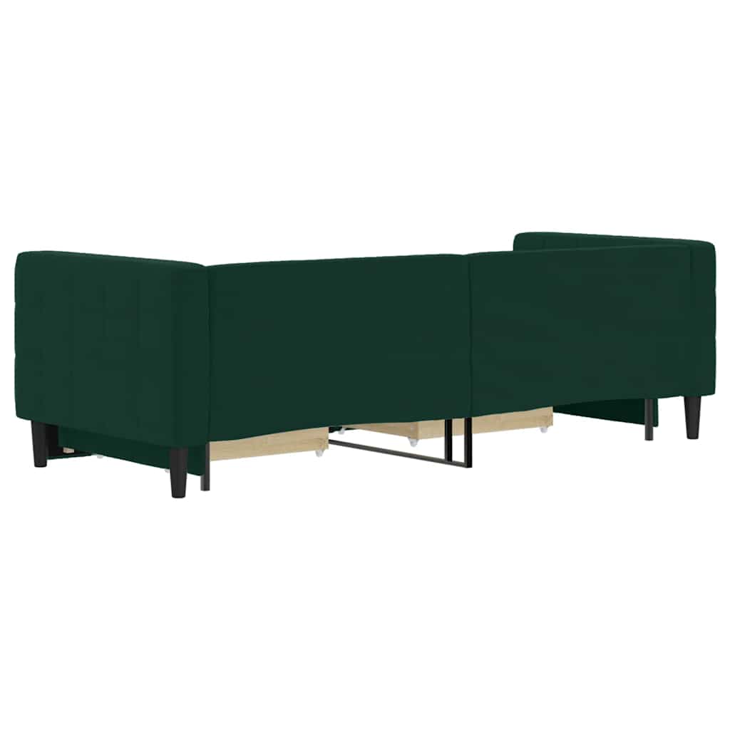 daybed med udtræk og skuffer 80x200 cm velour mørkegrøn