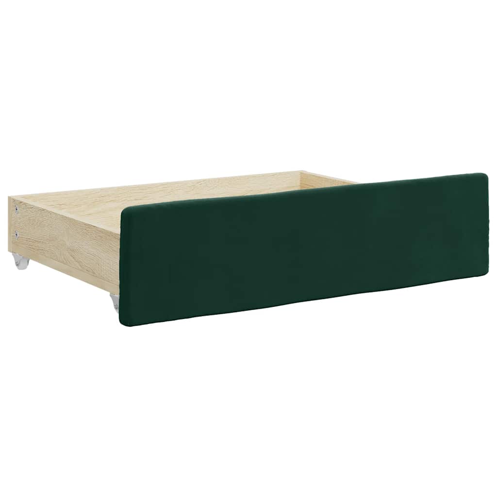 daybed med udtræk og skuffer 80x200 cm velour mørkegrøn