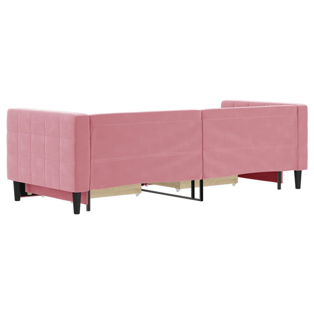daybed med udtræk og skuffer 80x200 cm velour lyserød