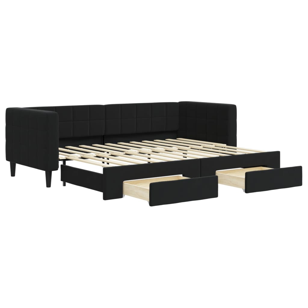 daybed med udtræk og skuffer 80x200 cm velour sort