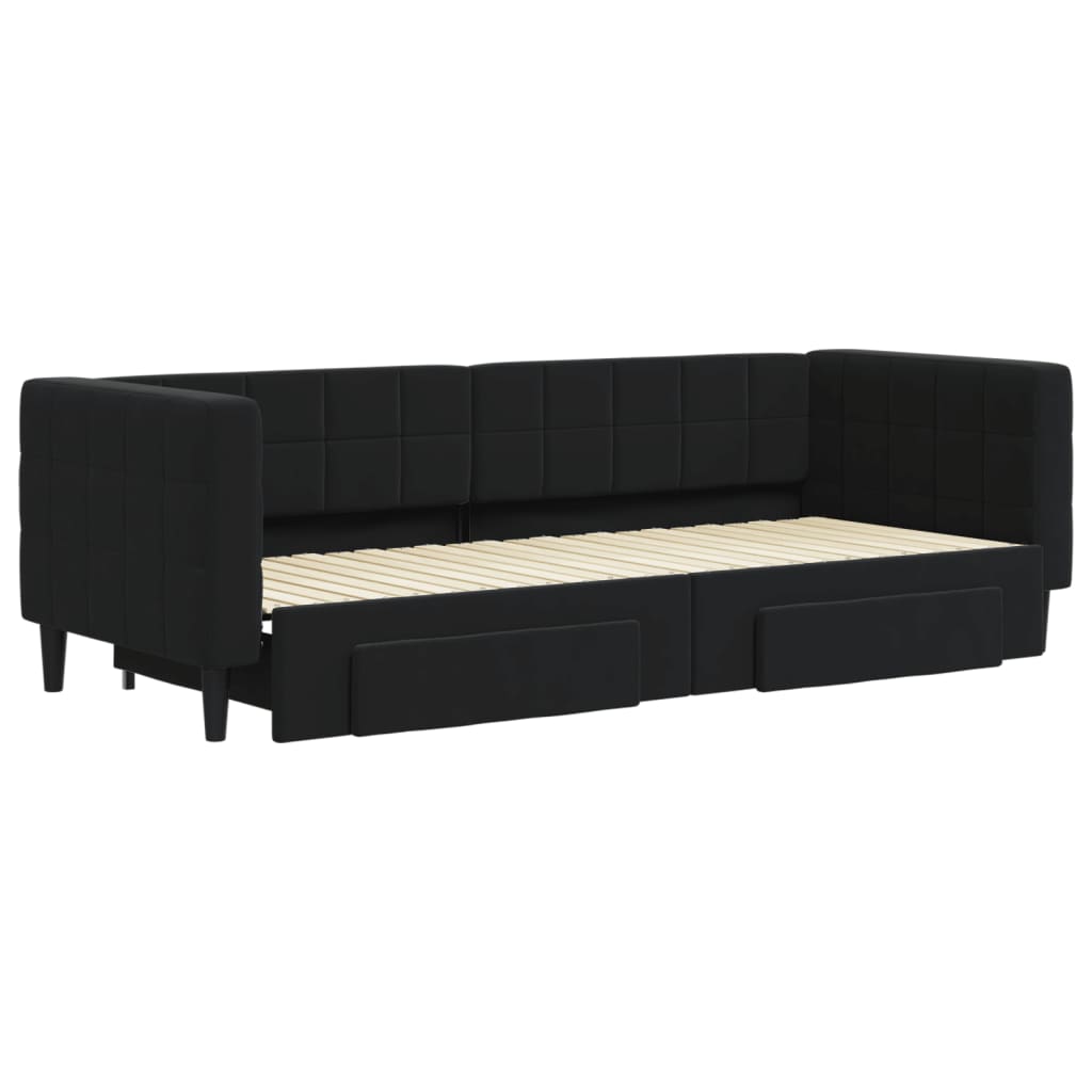 daybed med udtræk og skuffer 80x200 cm velour sort