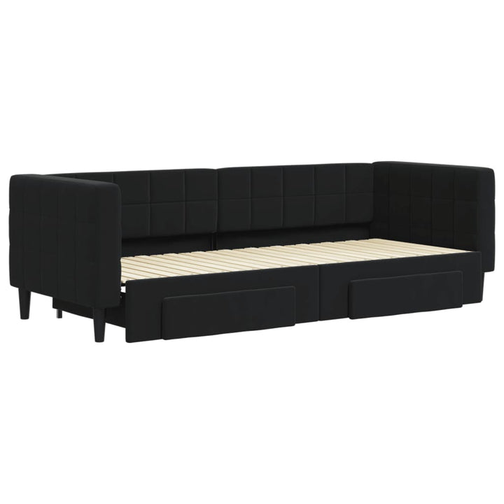 daybed med udtræk og skuffer 80x200 cm velour sort
