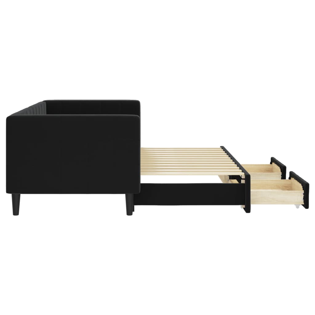 daybed med udtræk og skuffer 80x200 cm velour sort