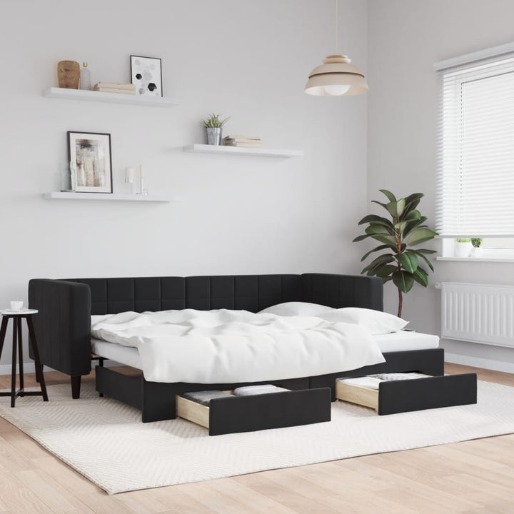 daybed med udtræk og skuffer 80x200 cm velour sort