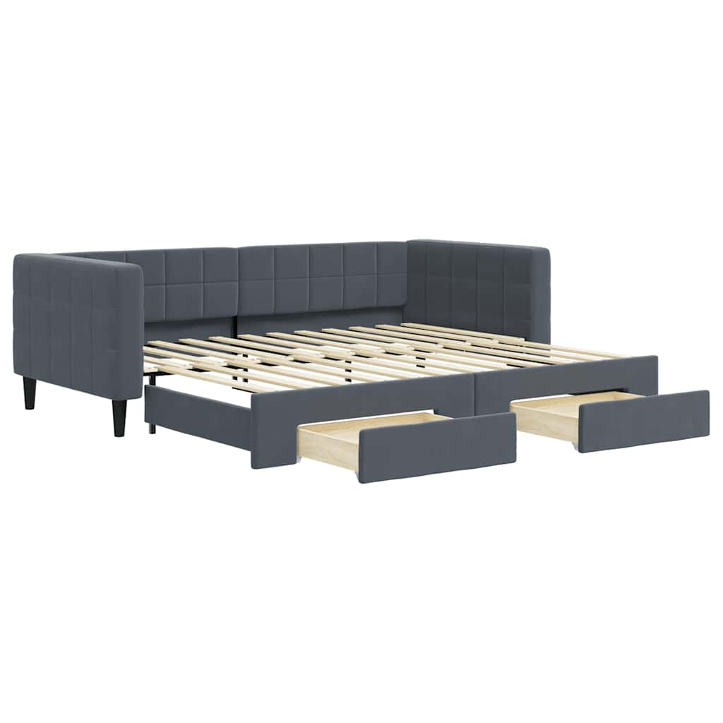 daybed med udtræk og skuffer 90x200 cm velour mørkegrå