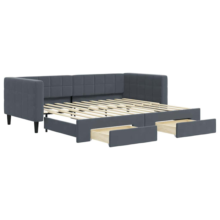 daybed med udtræk og skuffer 90x200 cm velour mørkegrå