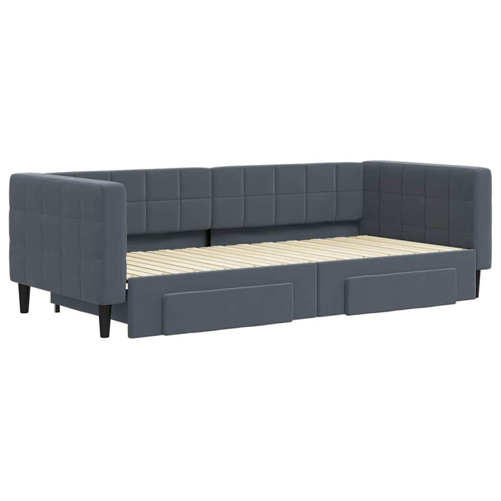 daybed med udtræk og skuffer 90x200 cm velour mørkegrå
