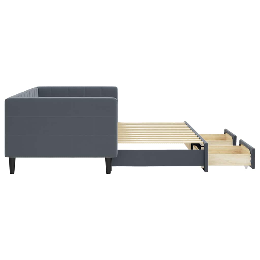 daybed med udtræk og skuffer 90x200 cm velour mørkegrå