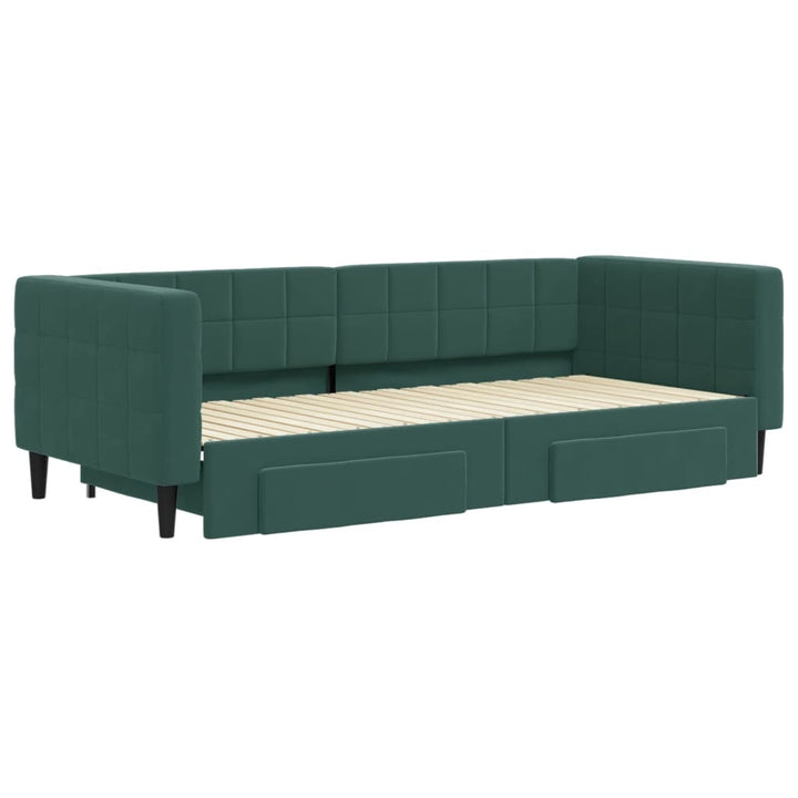 daybed med udtræk og skuffer 90x200 cm velour mørkegrøn