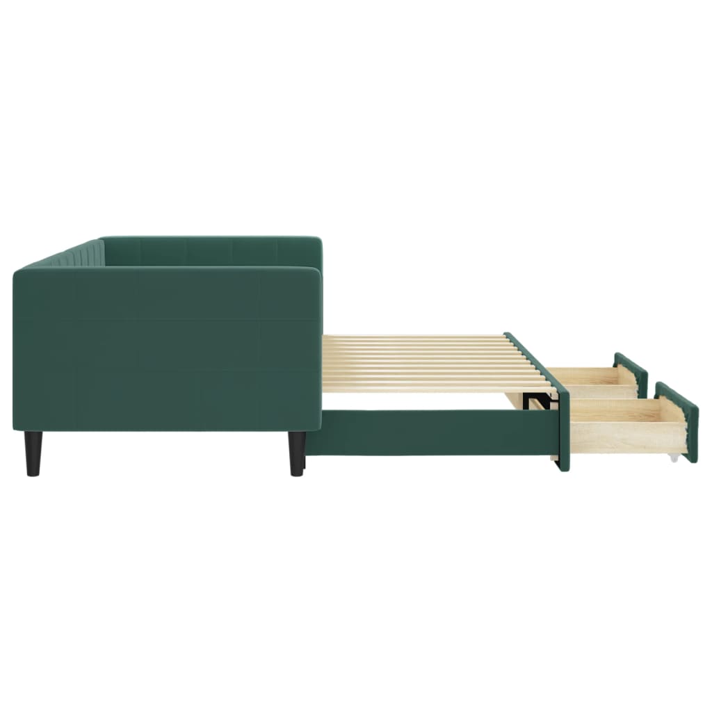 daybed med udtræk og skuffer 90x200 cm velour mørkegrøn