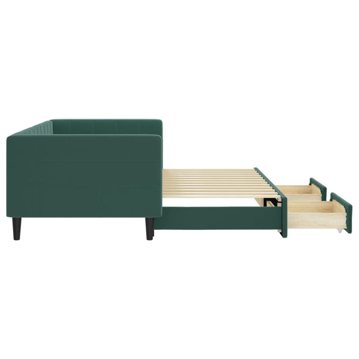 daybed med udtræk og skuffer 90x200 cm velour mørkegrøn