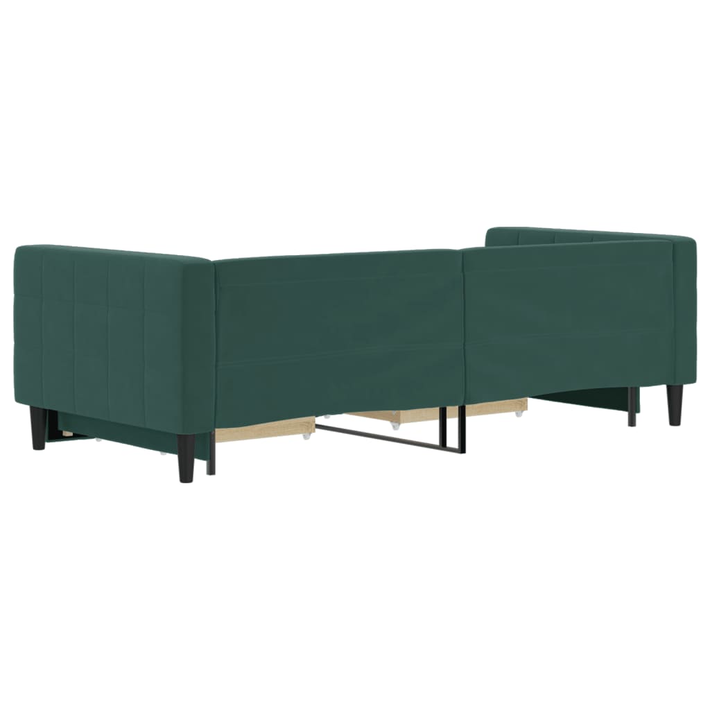 daybed med udtræk og skuffer 90x200 cm velour mørkegrøn