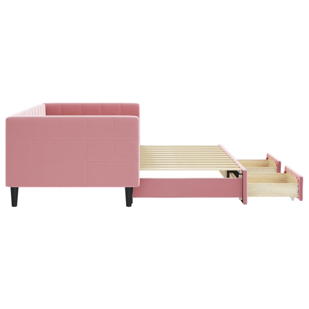 daybed med udtræk og skuffer 90x200 cm velour lyserød