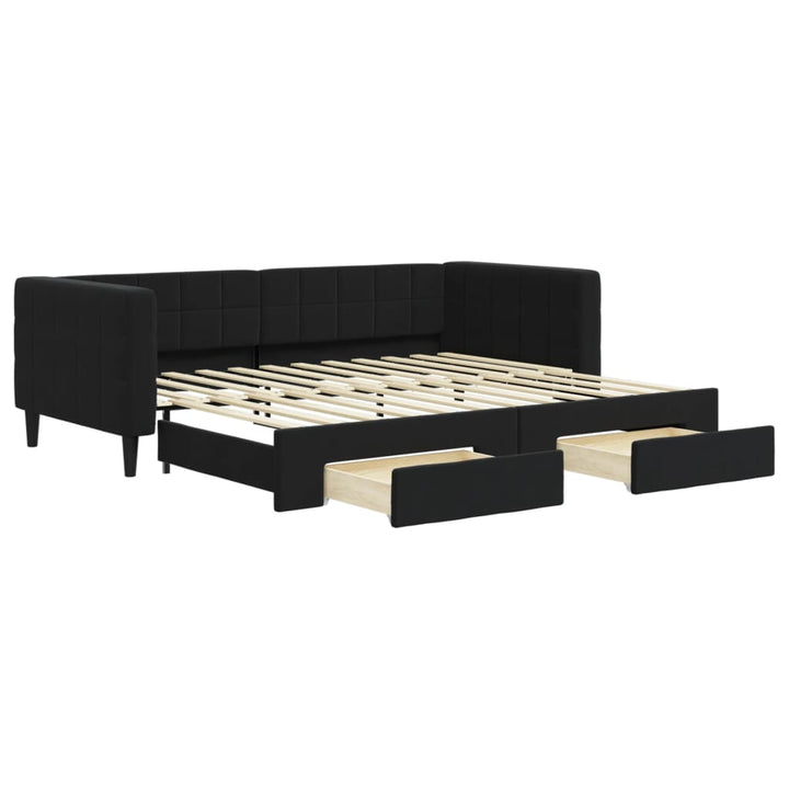 daybed med udtræk og skuffer 90x200 cm velour sort