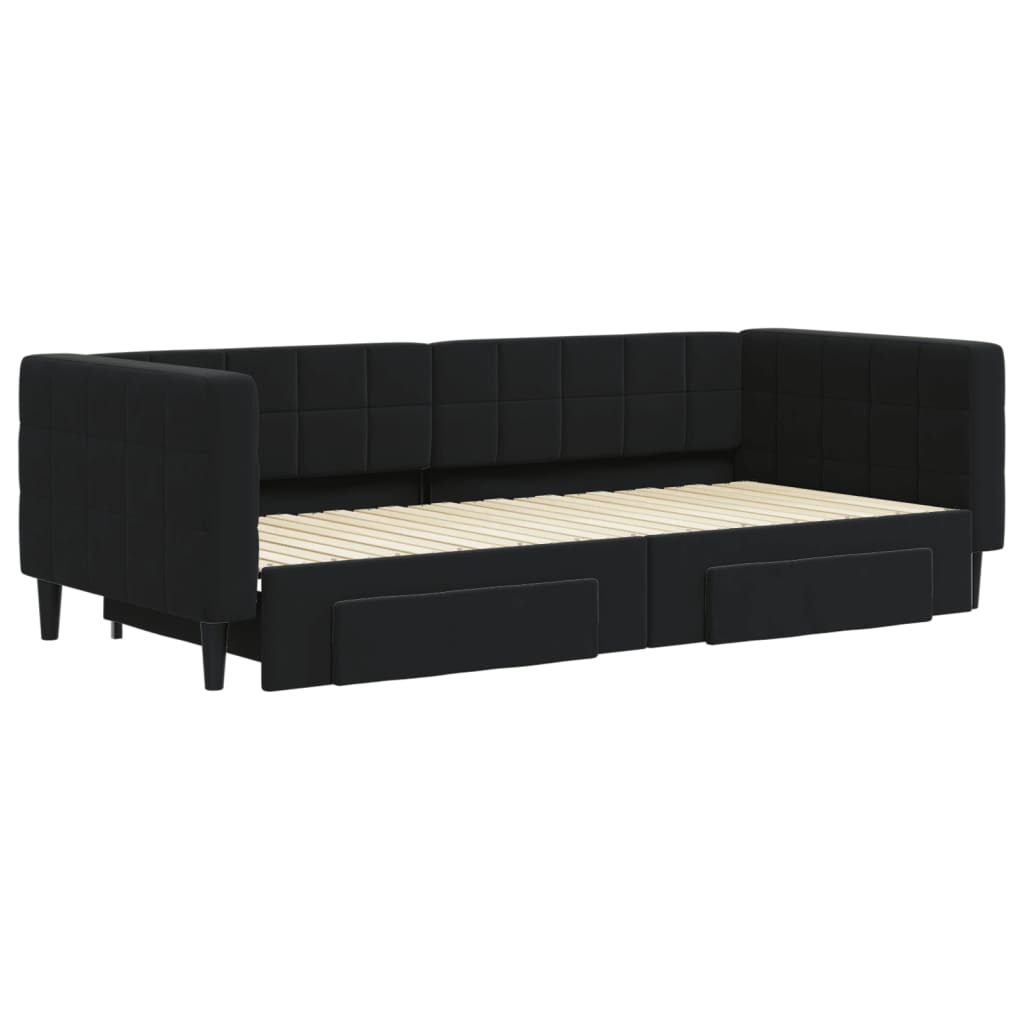 daybed med udtræk og skuffer 90x200 cm velour sort