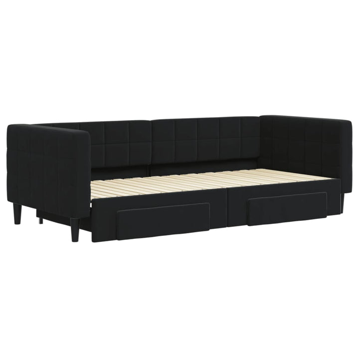 daybed med udtræk og skuffer 90x200 cm velour sort