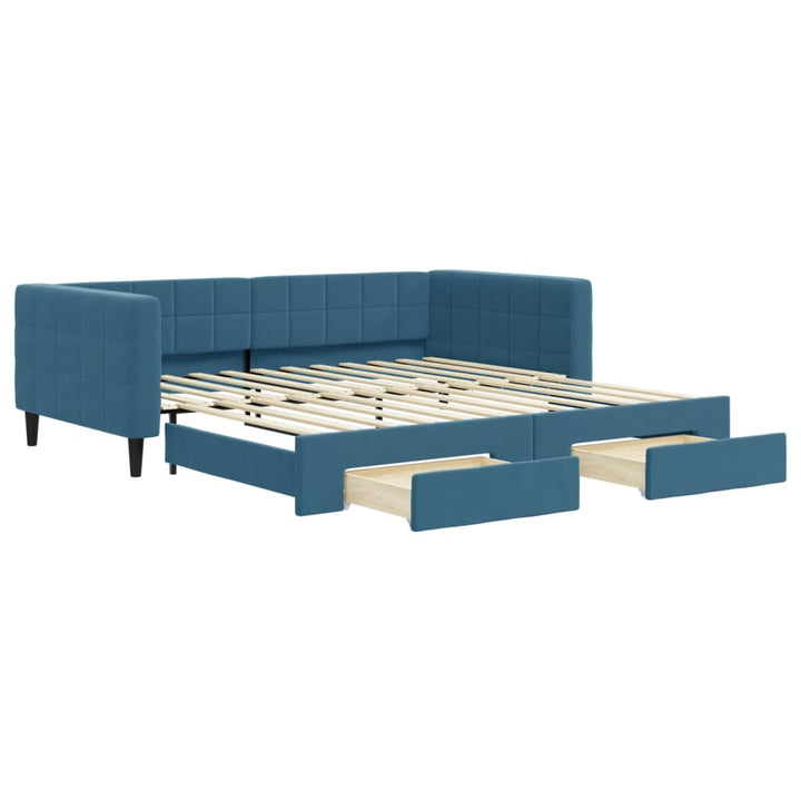 daybed med udtræk og skuffer 100x200 cm velour blå