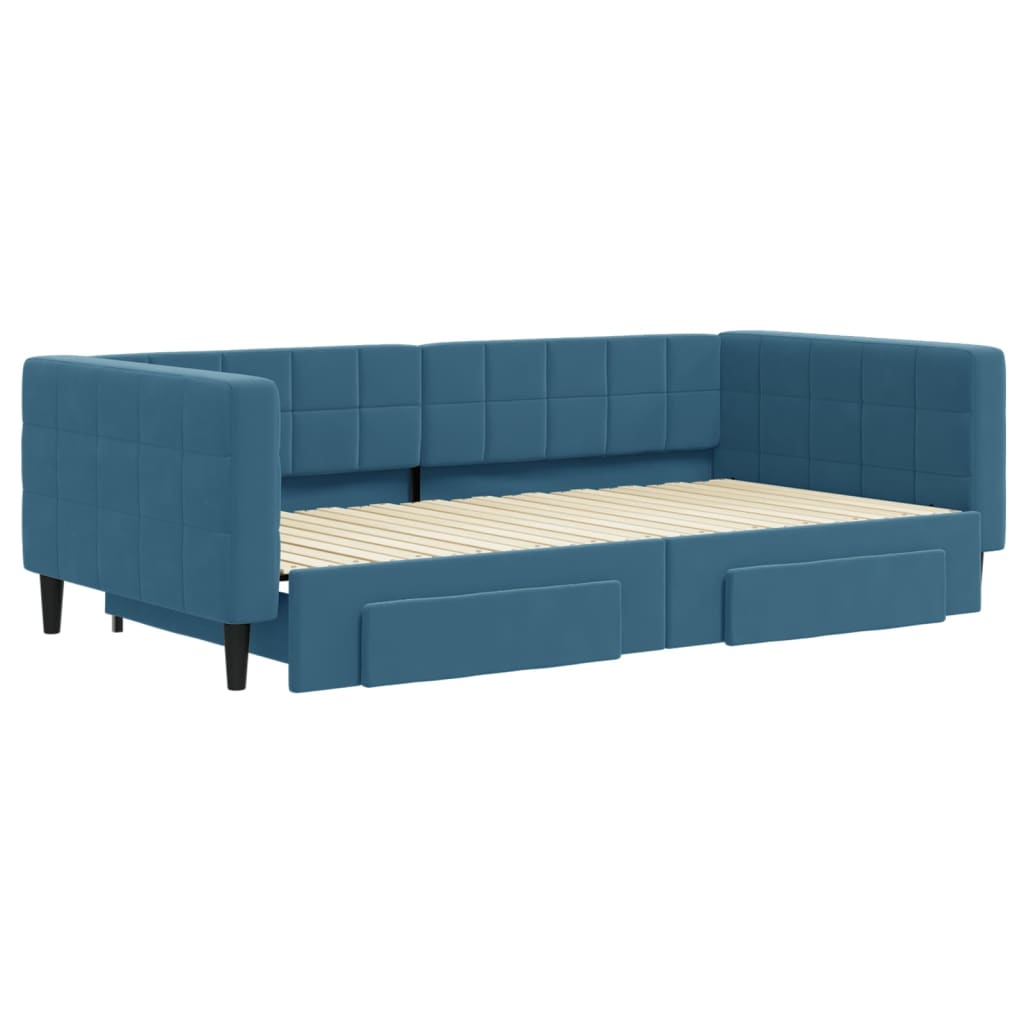 daybed med udtræk og skuffer 100x200 cm velour blå