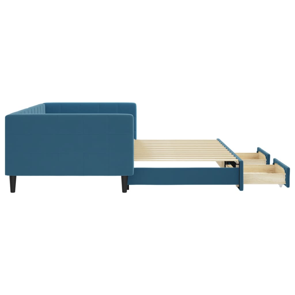 daybed med udtræk og skuffer 100x200 cm velour blå