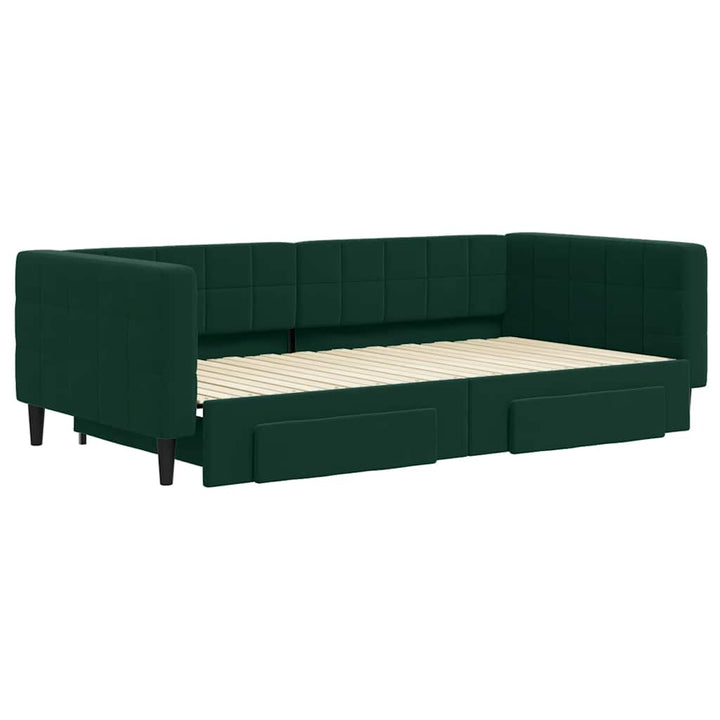 daybed med udtræk og skuffer 100x200 cm velour mørkegrøn
