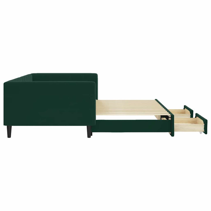 daybed med udtræk og skuffer 100x200 cm velour mørkegrøn