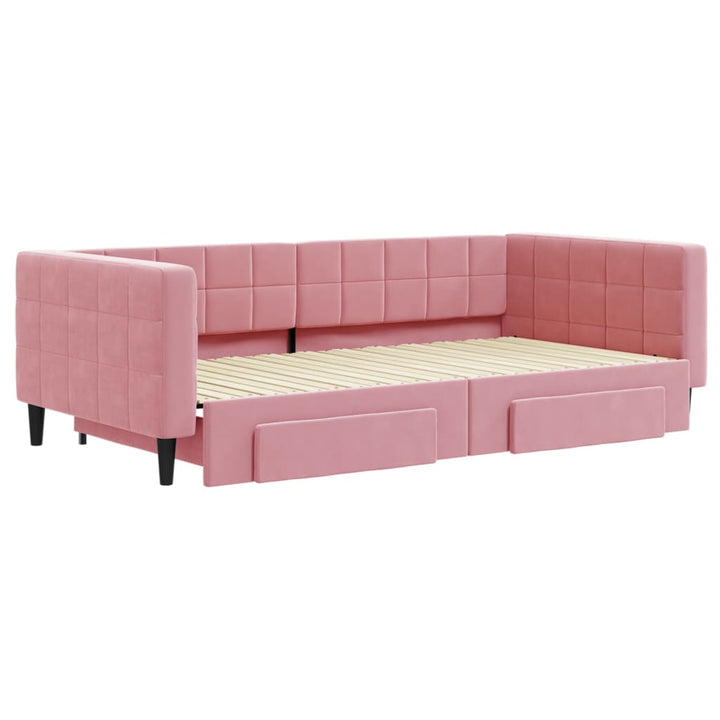 daybed med udtræk og skuffer 100x200 cm velour lyserød