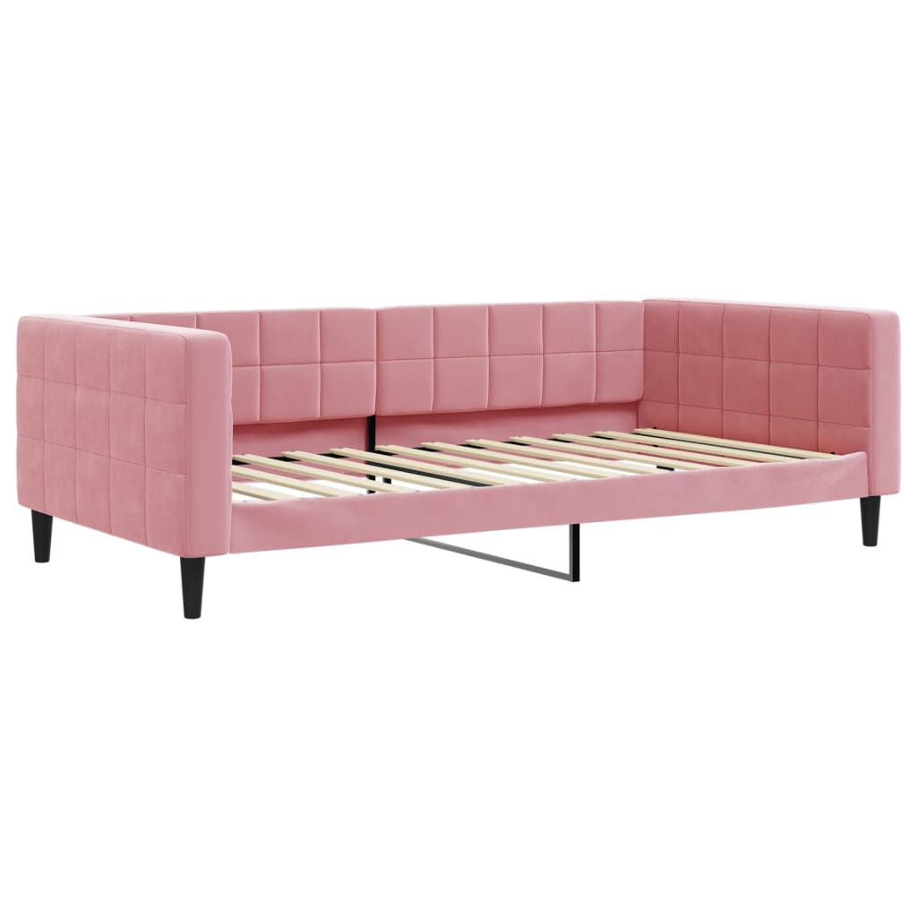 daybed med udtræk og skuffer 100x200 cm velour lyserød