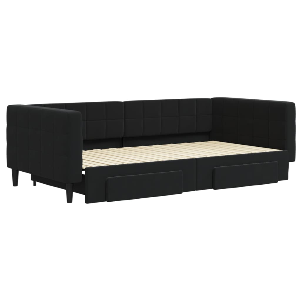 daybed med udtræk og skuffer 100x200 cm velour sort