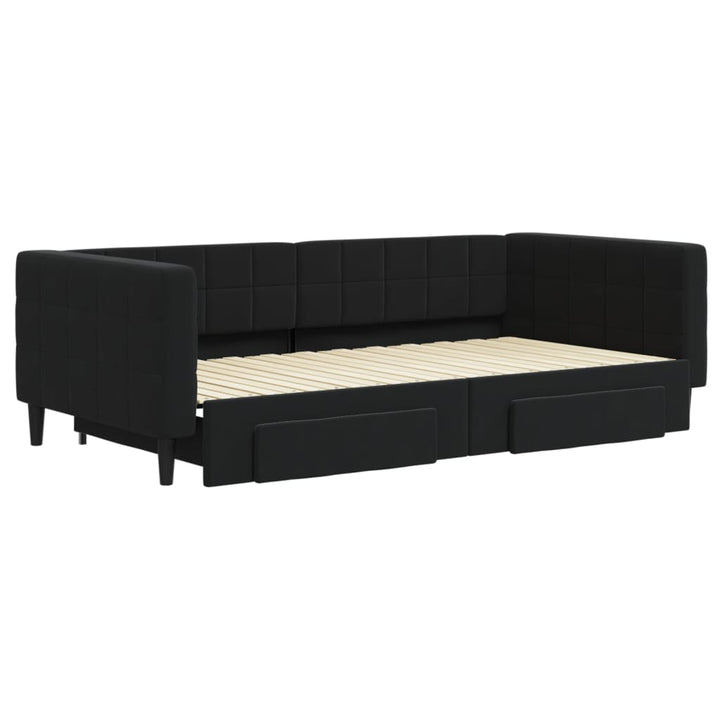 daybed med udtræk og skuffer 100x200 cm velour sort