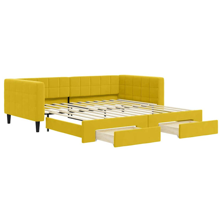daybed med udtræk og skuffer 100x200 cm velour gul