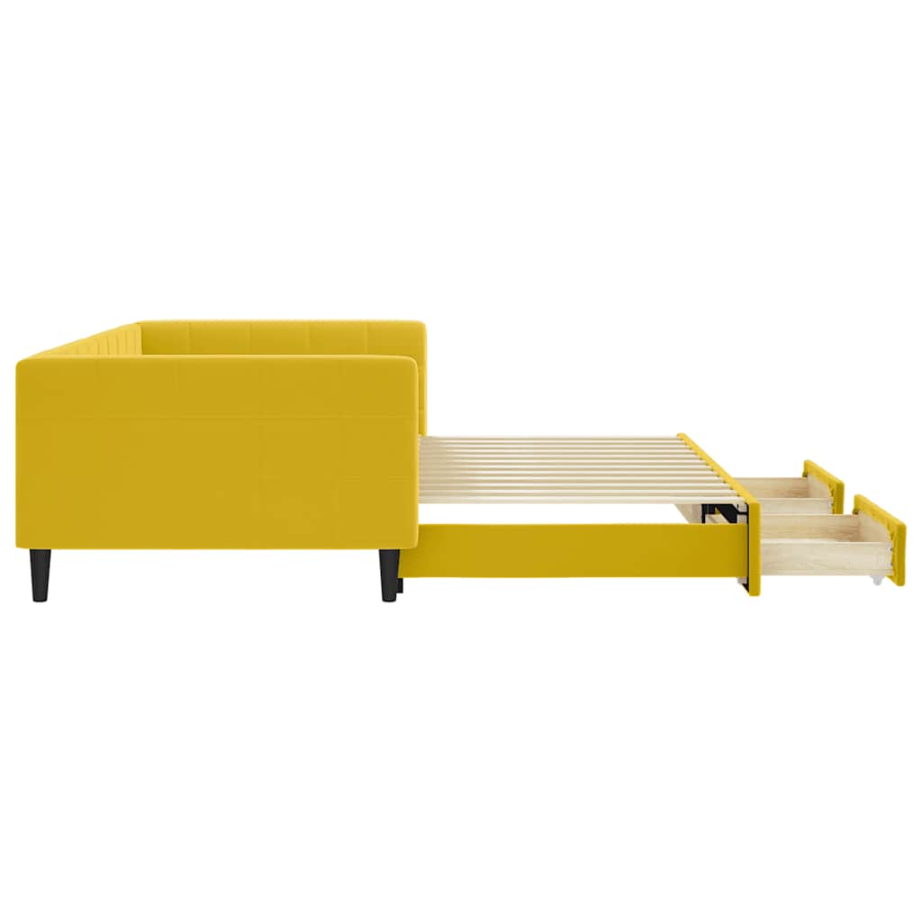daybed med udtræk og skuffer 100x200 cm velour gul