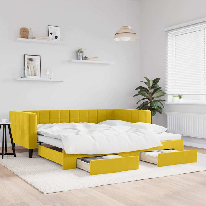 daybed med udtræk og skuffer 100x200 cm velour gul