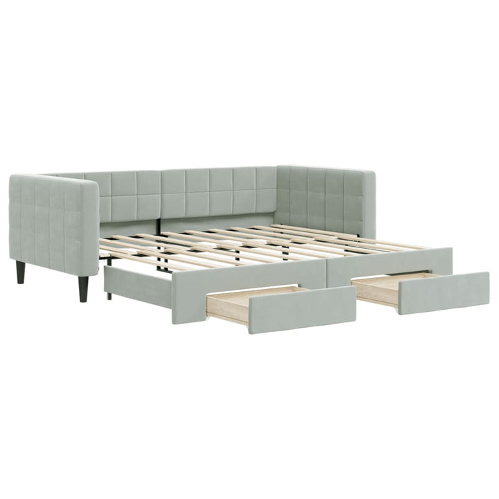 daybed med udtræk og skuffer 90x190 cm velour lysegrå