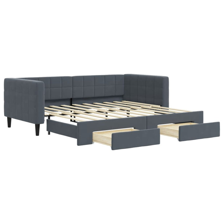 daybed med udtræk og skuffer 90x190 cm velour mørkegrå
